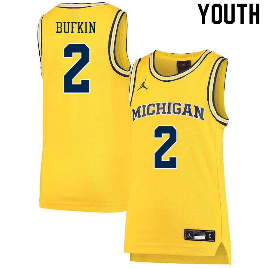Youth #2 Kobe Bufkin Michigan Wolverines College Basketball Jerseys Sale-Yellow - Click Image to Close